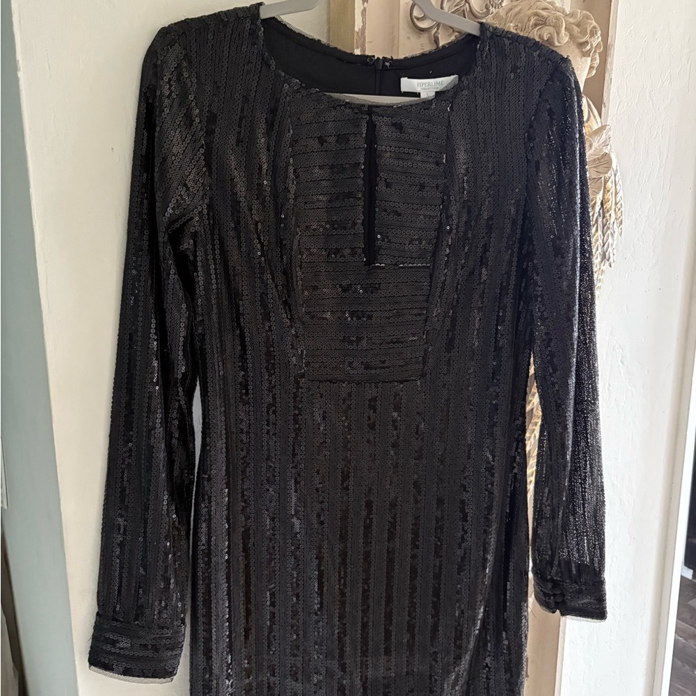 Piperlime Black Sequin Long Sleeve Dress